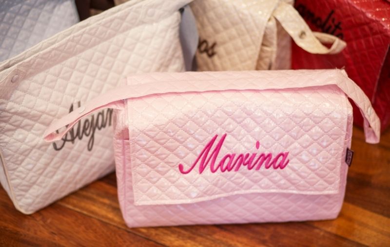 regalo personalizado encargos bolso carrito marina rosa y marrón alejandro nombre bebé